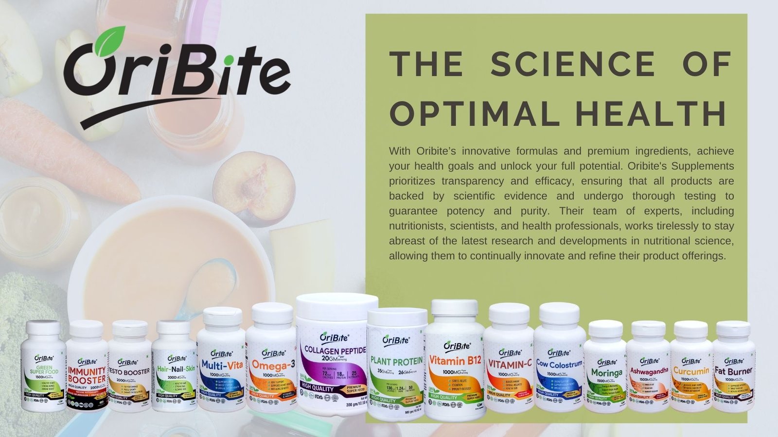 The brand Oribite have a range of 15 products, which promises you to get you the optimal health.