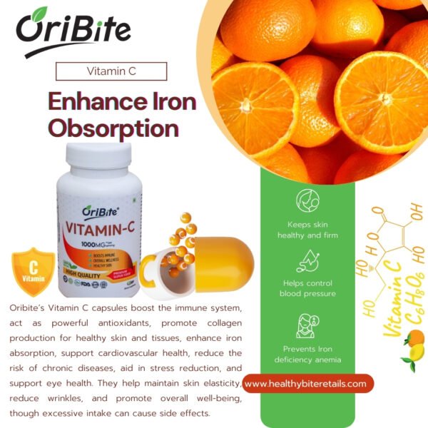 Vitamin C tablets for immune system support and skin health.