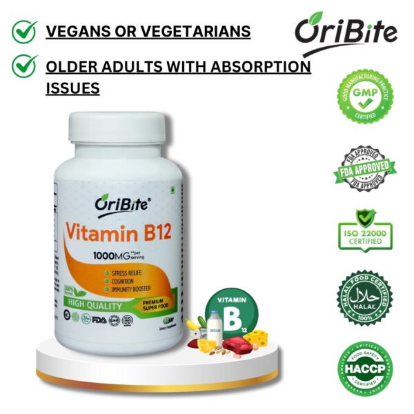 Vitamin B12 capsules for energy, nerve, and brain function support, it provides benefits of the products.