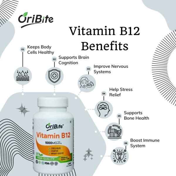 Healthy bites retails gives you Vitamin B12 capsules for Energy and Nerve health, relieve from stress and improve bone health